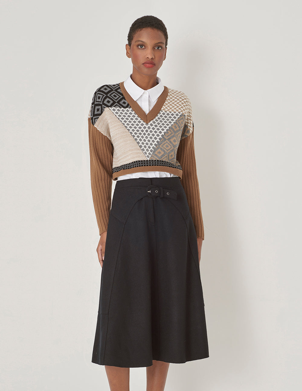 MARYLING Camel Knit Woven Matching Sweatshirt