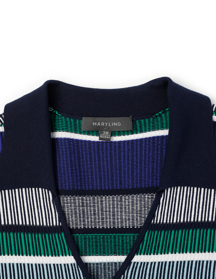 MARYLING Tonal Blue And Green Stripe Knitted Dress