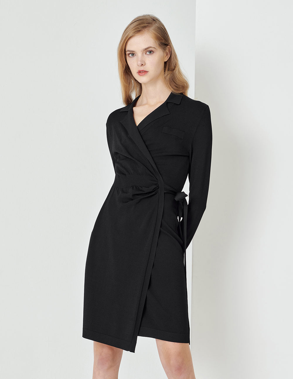 MARYLING Black Suit Collar Knitted Dress