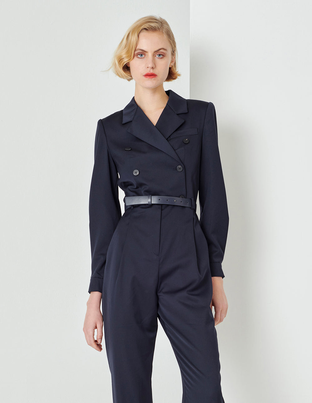 MARYLING Midnight Blue Lapel Double Breasted Jumpsuit