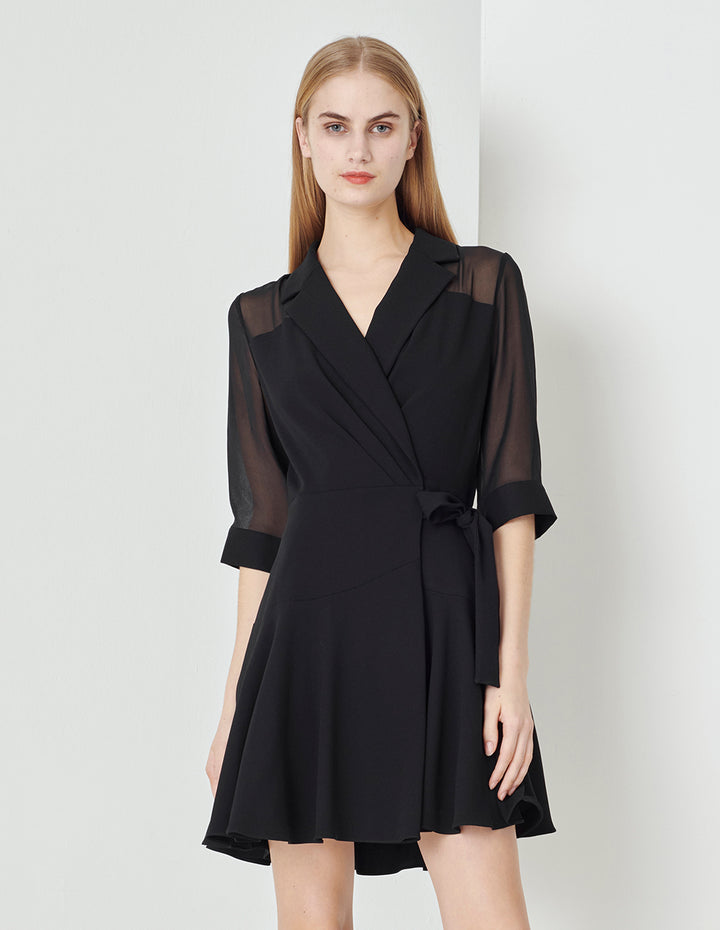 MARYLING Black One-Piece Strappy Ruffled Skirt Suit Dress