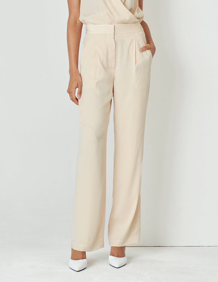 MARYLING Cream Yellow Mid Waist Wide Leg Pants