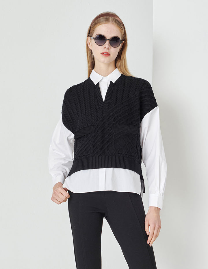 MARYLING  Classic All-Match Black And White Knitted Pullover