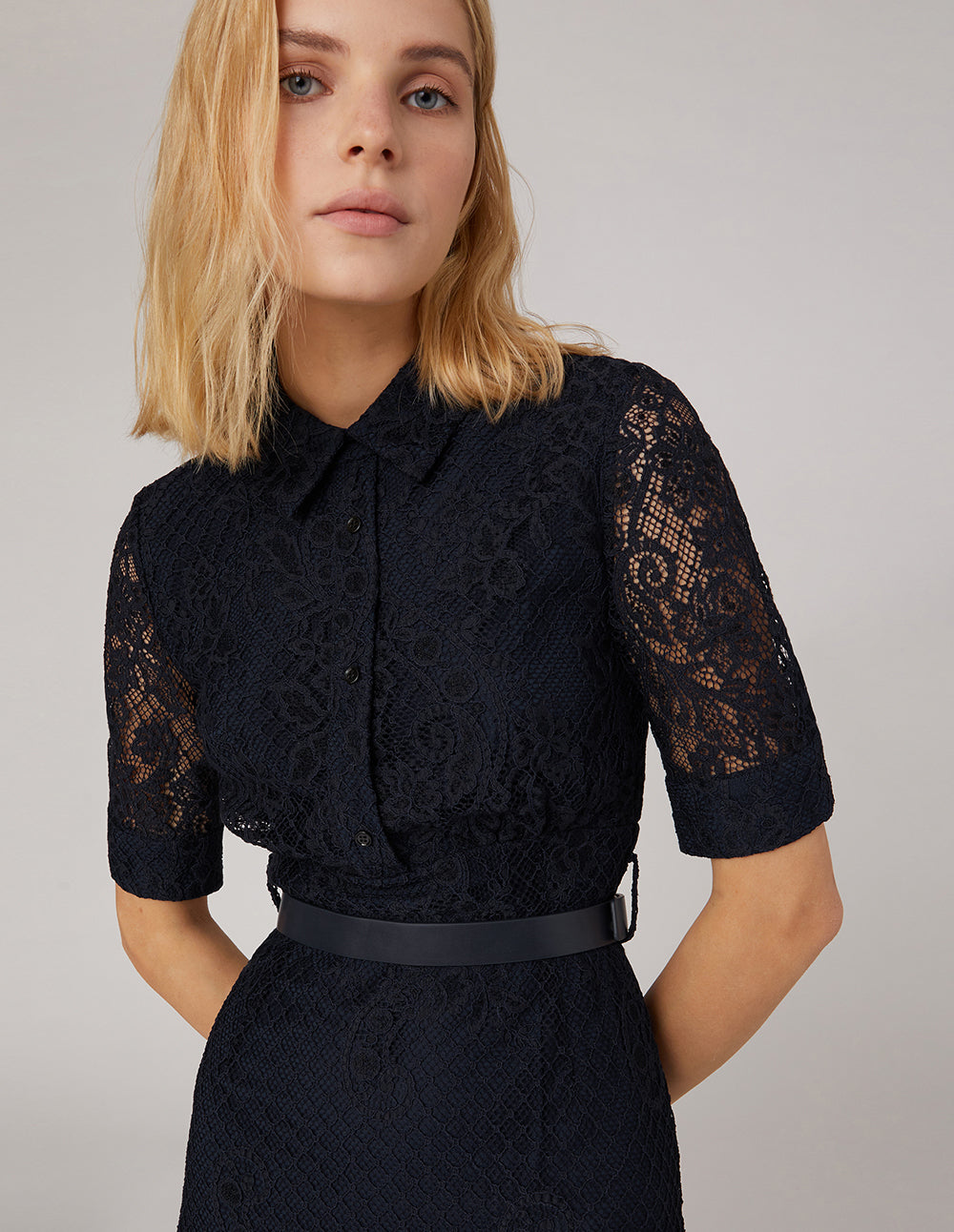 MARYLING Lace Flared Shirt Dress