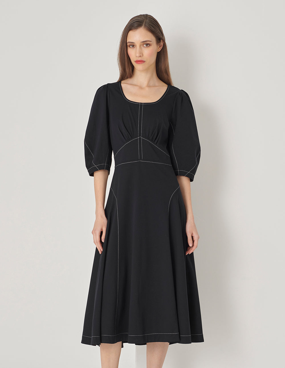 MARYLING Black And White Contrast Thread Knit Dress