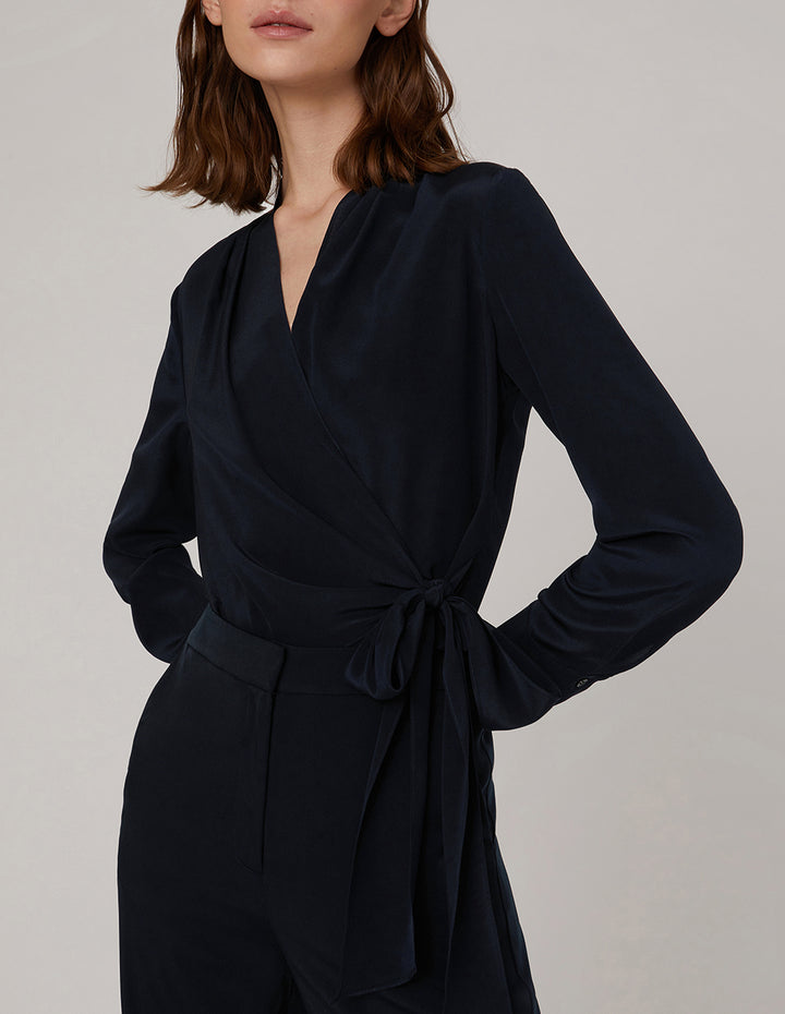 MARYLING Pleated V-neck long sleeved tops