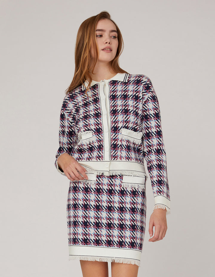 MARYLING Houndstooth Jacquard Knitted Mini Skirt