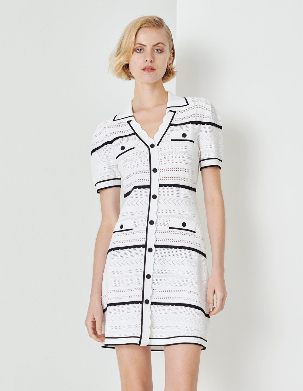 MARYLING Lapel Black And White Knitted Dress