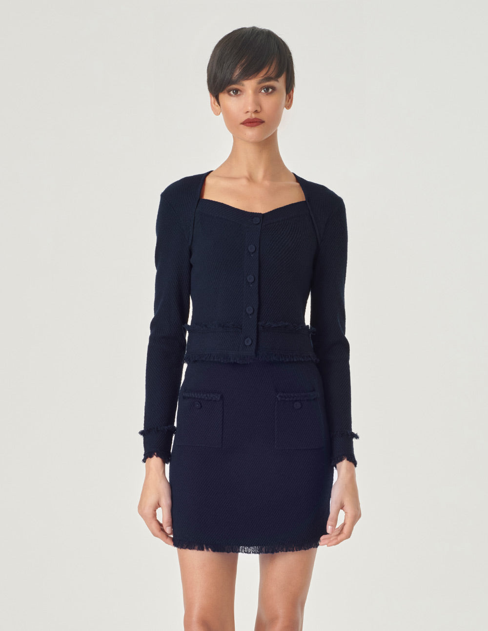 MARYLING V-Neck Raw Edge Detail Knitted Cardigan