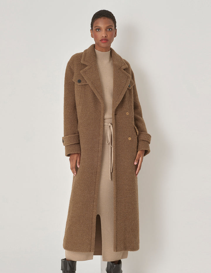 MARYLING Camel Lapel Contrast Button Coat