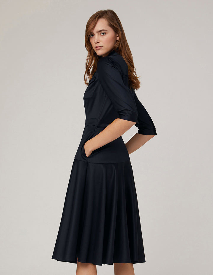MARYLING Notch Lapel Asymmetrical Flared Dress