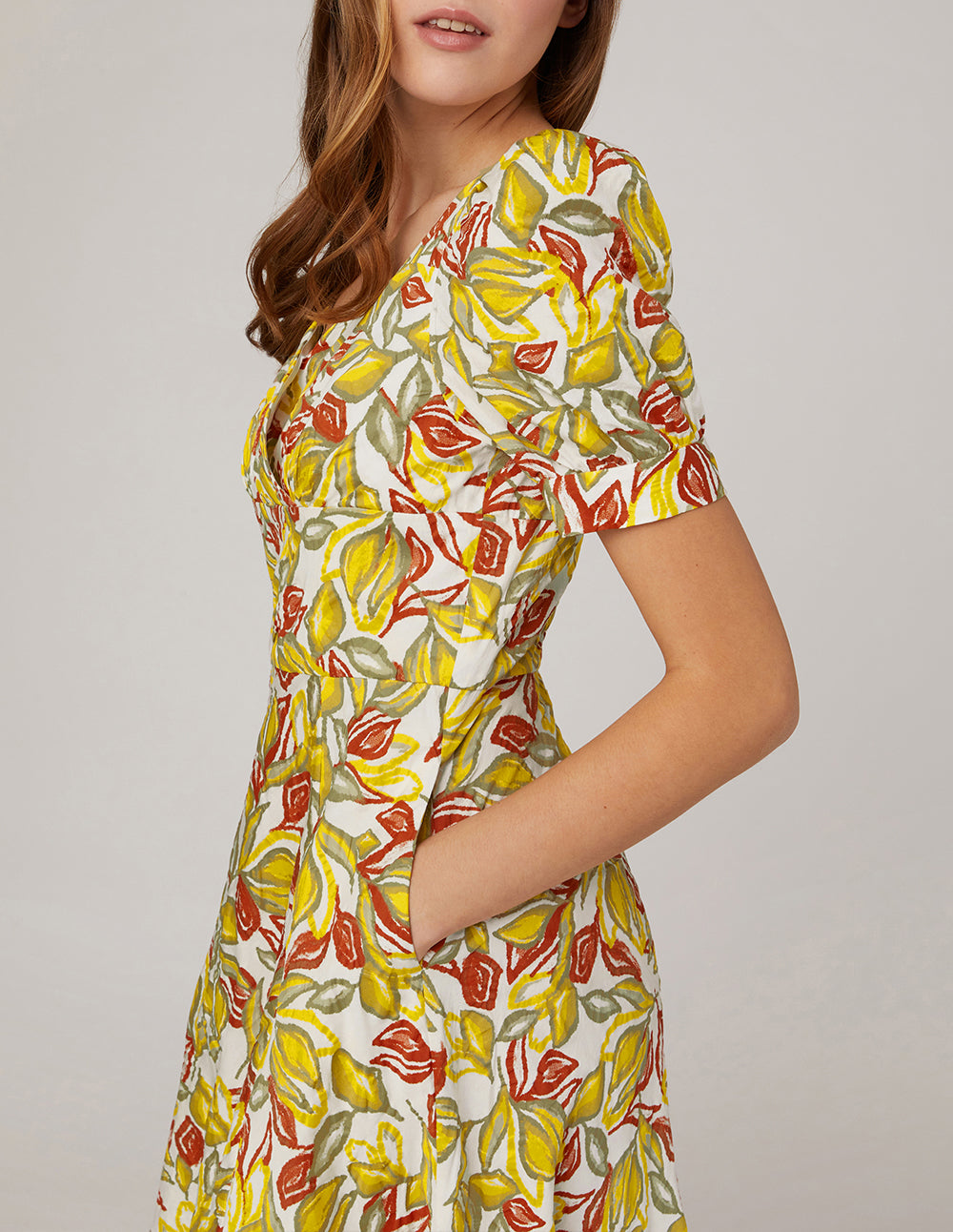 MARYLING Deep V Neck High Waist Puff Sleeves Dress