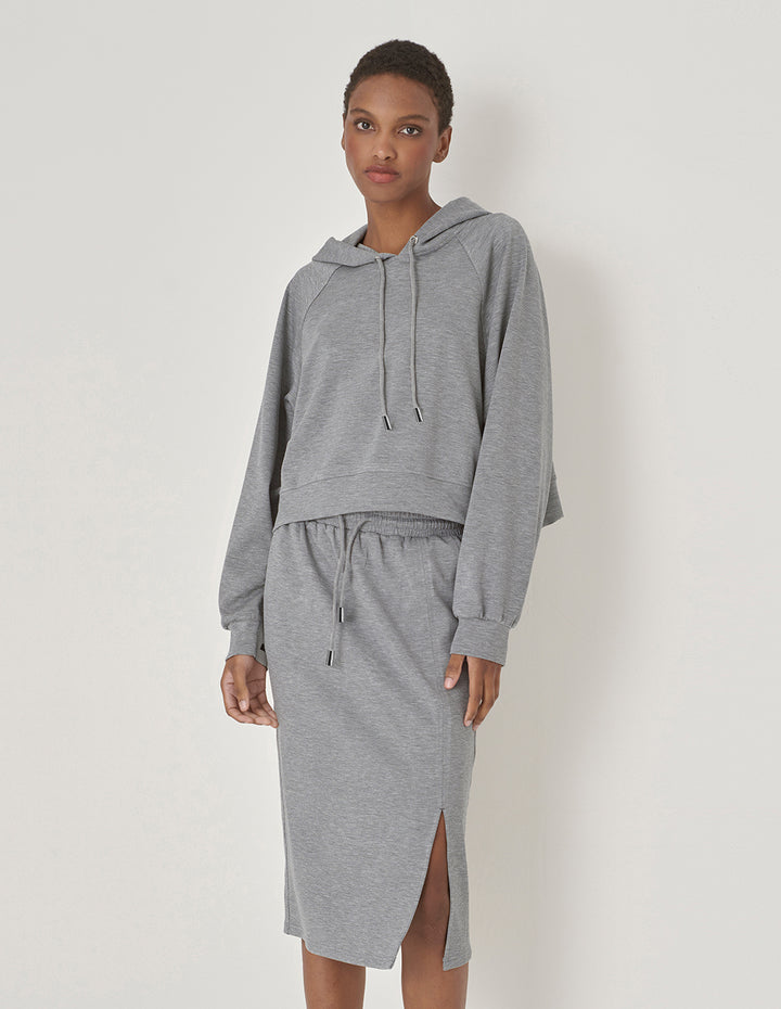 MARYLING Gray Sweatshirt Material Slit Straight Skirt