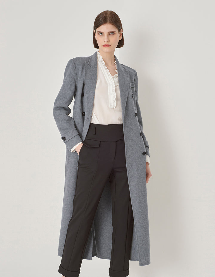 MARYLING Gray Suit Collar Double-Sided Woolen Long Coat
