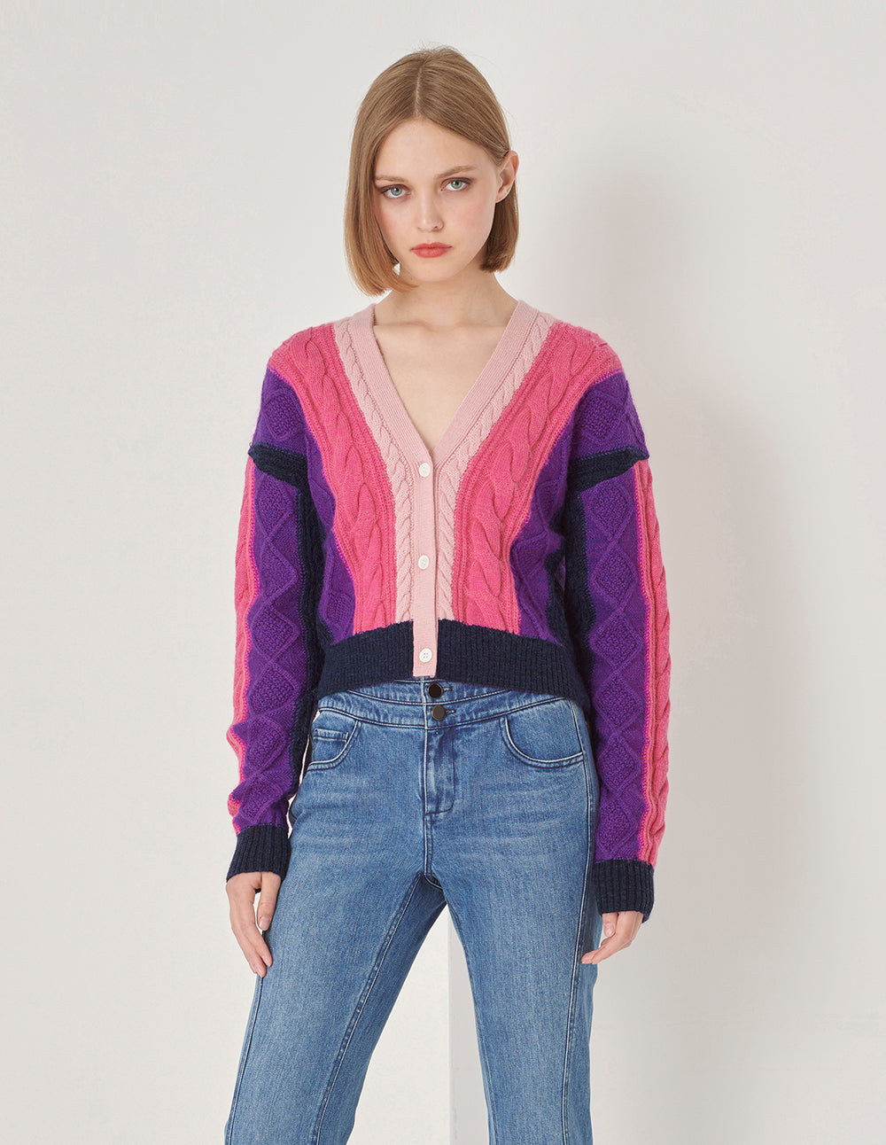 MARYLING Rose Pink Gradient Knitted Cardigan