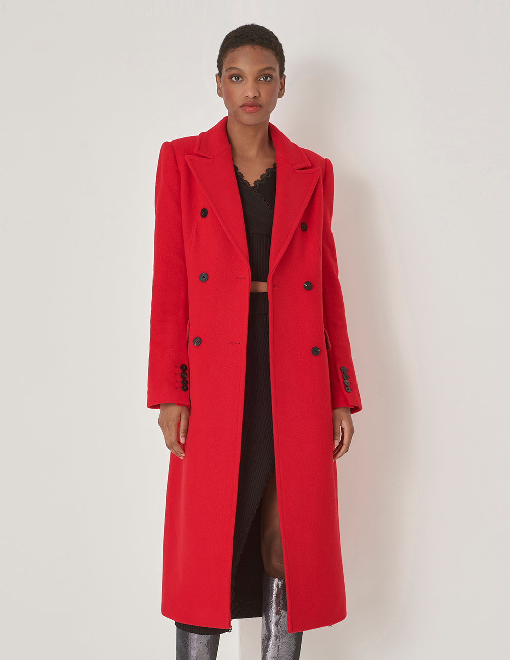 MARYLING Red Peaked Lapel H-Shaped Long Suit Coat