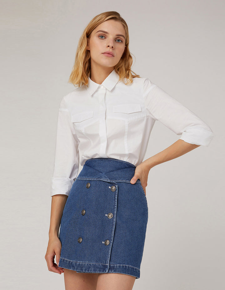 MARYLING METAL BUTTON DOUBLE-BREASTED DENIM SKIRT