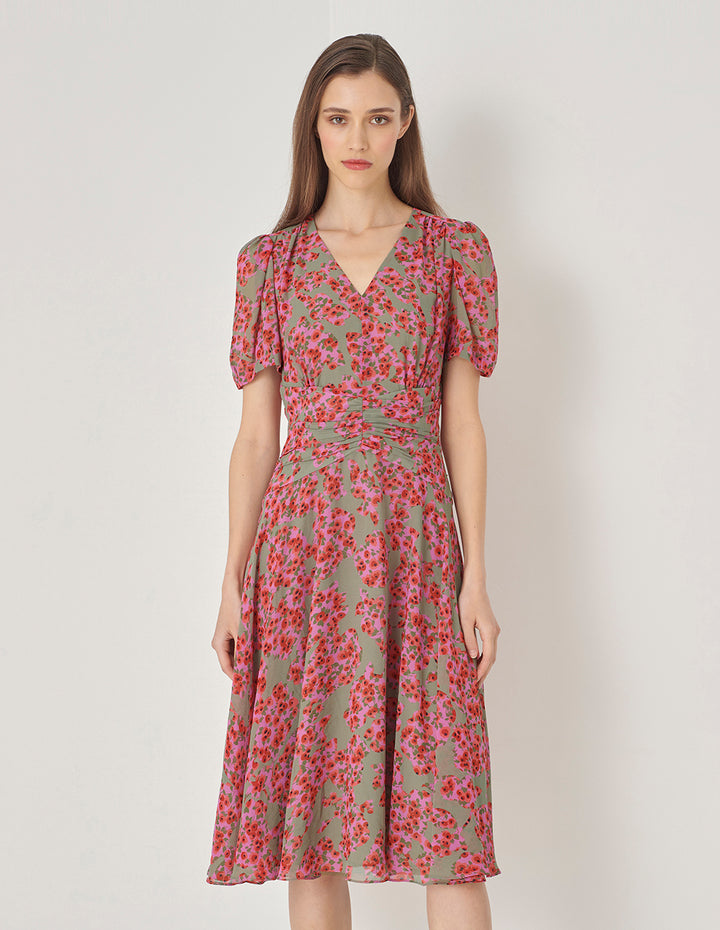 MARYLING V-Neck Bubble Short-Sleeved Dress