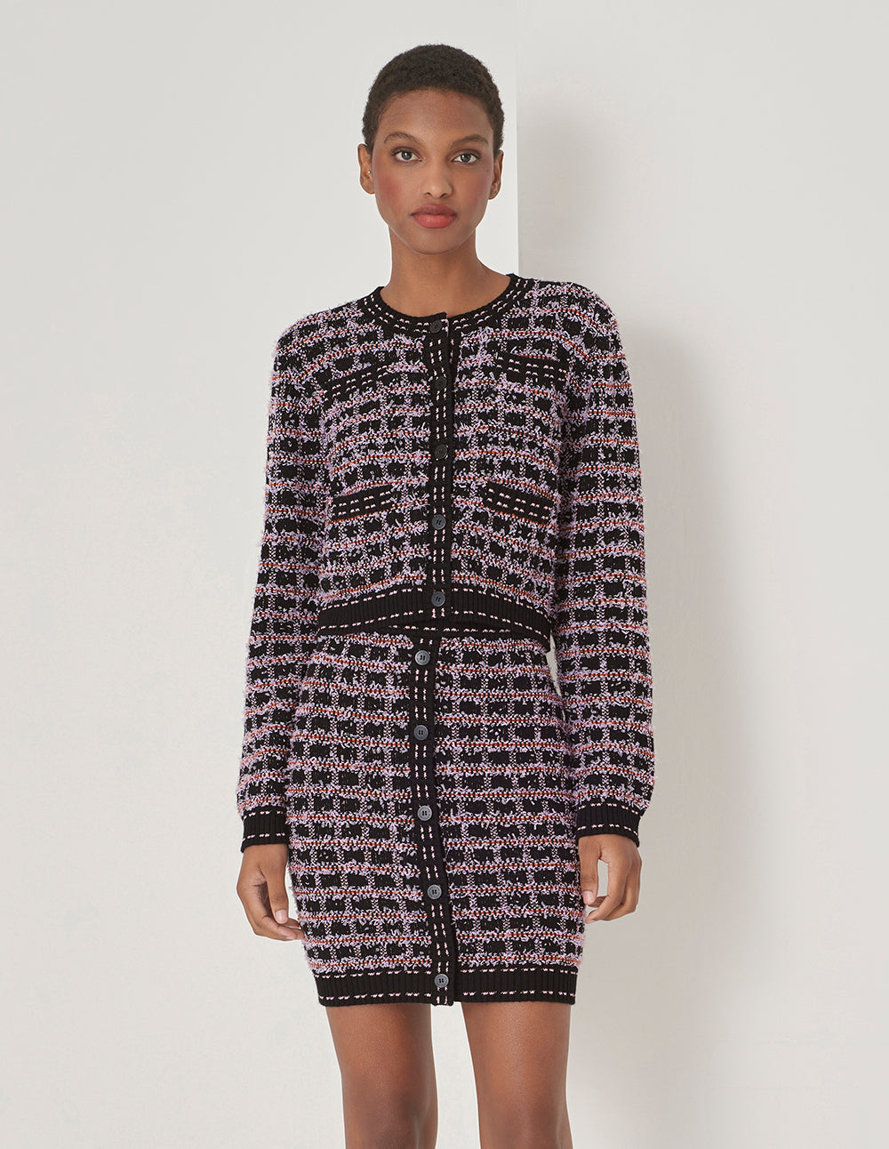 MARYLING Tweed Check Pattern Knit Skirt