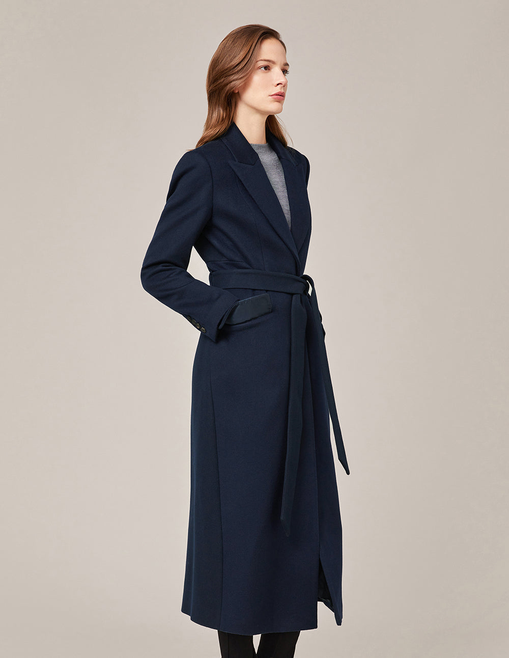 MARYLING Peak-Lapel Belted Cashmere Coat