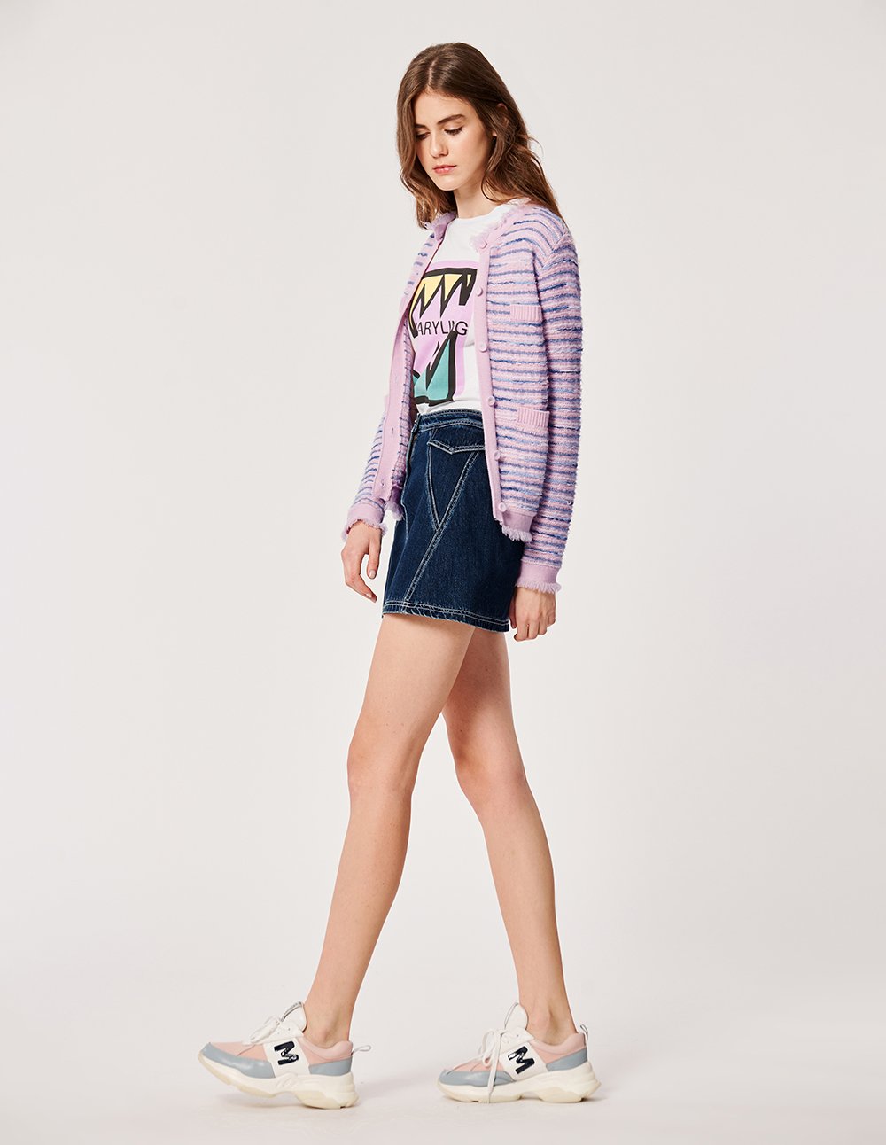 MARYLING White Stitching Navy Mini Denim Skirt