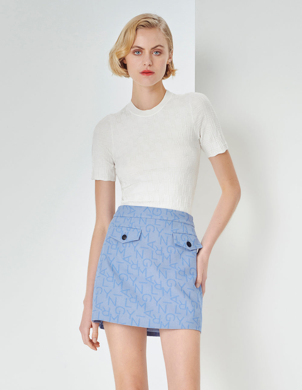 MARYLING Beige Round Neck Short-Sleeved Knitted Top