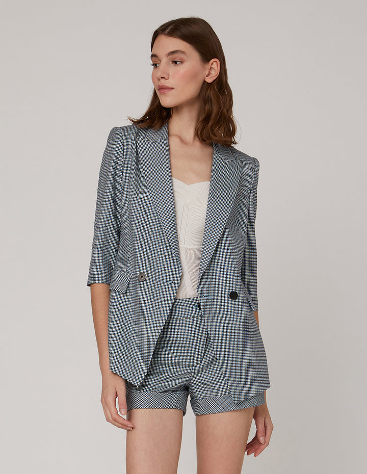 MARYLING Blue white blue houndstooth shorts