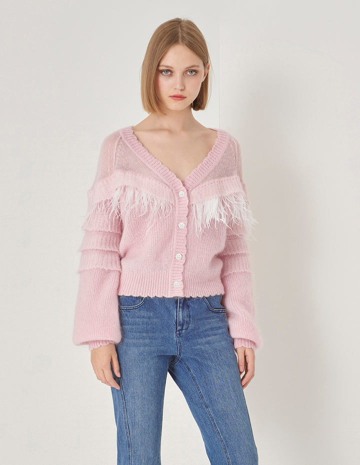 MARYLING Cherry Pink Mohair Cardigan