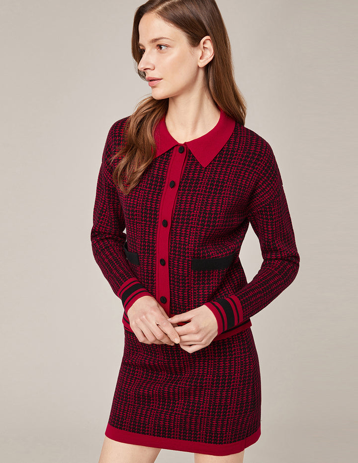 MARYLING BLACK & RED HOUNDSTOOTH KNITTED SKIRT