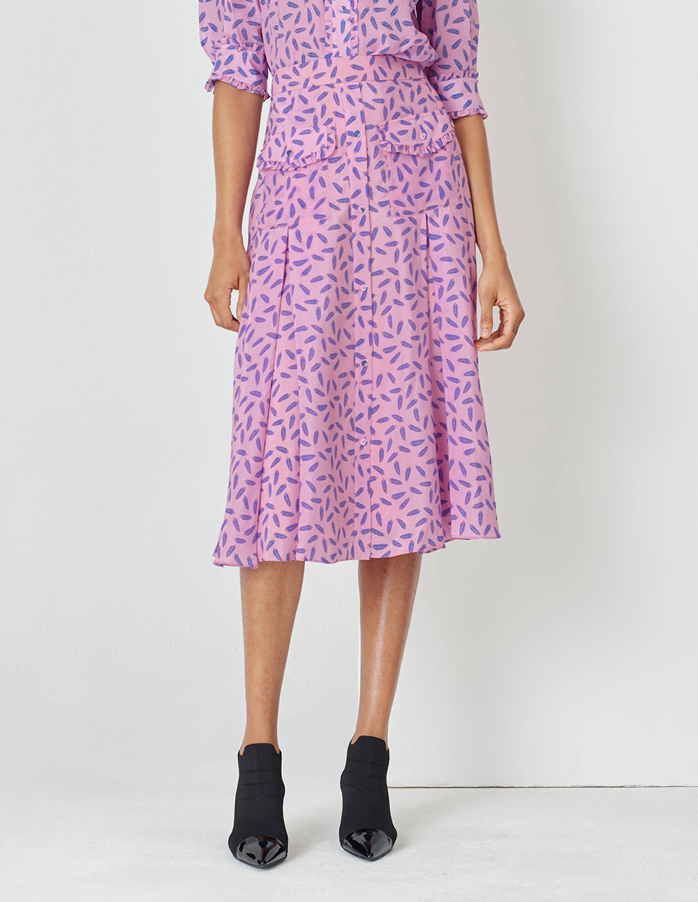 MARYLING Dreamy Pink Ruffle Side Printed Skirt