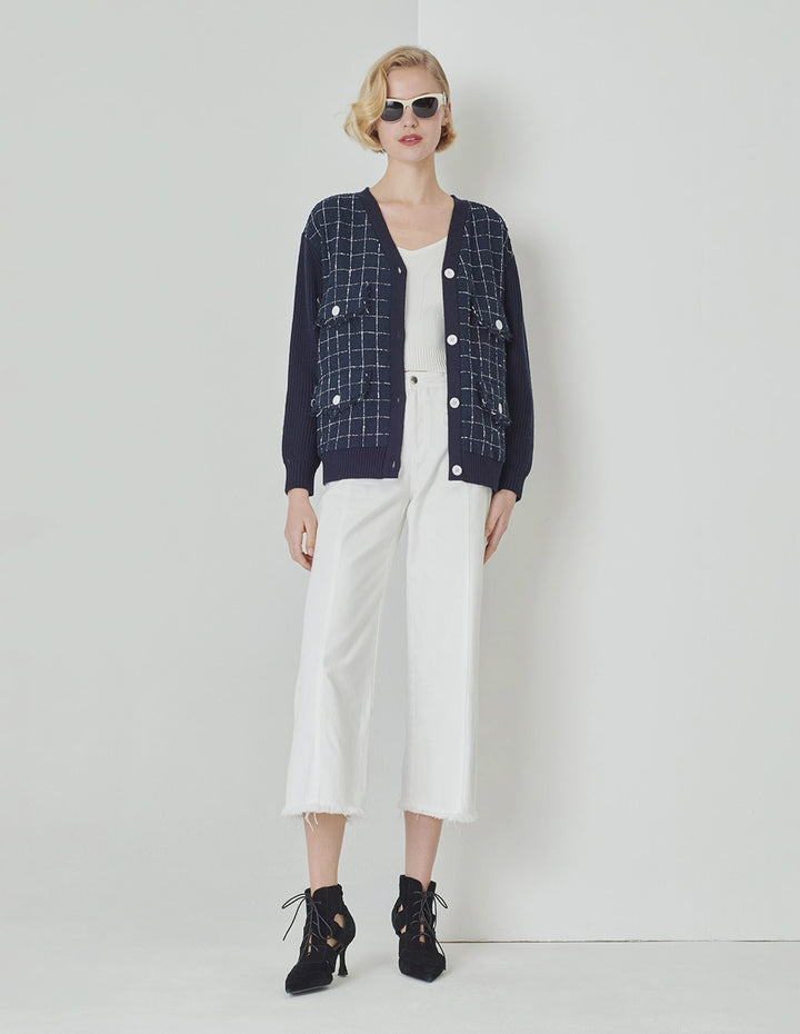 MARYLING Blue And White Check Needle Shuttle Jacket