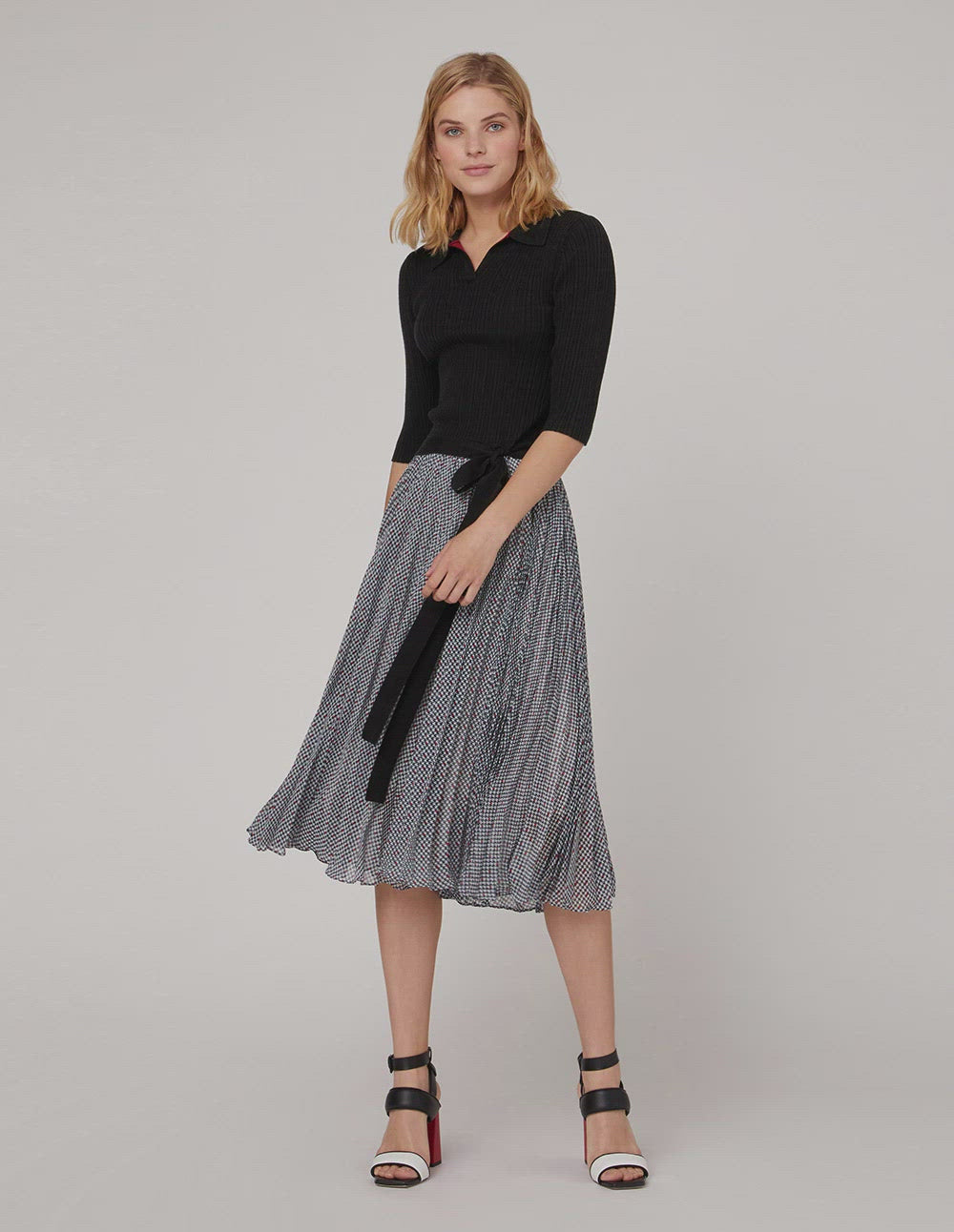 MARYLING Mid-Sleeve Tie Detail Knitted Top