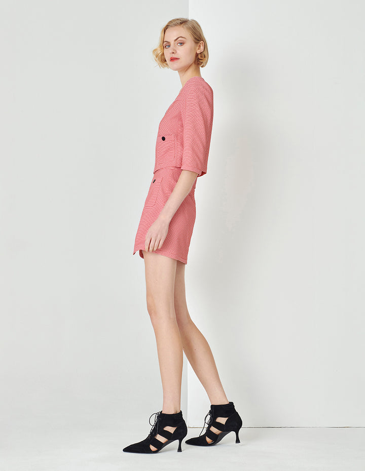 MARYLING Pink zigzag zip through short sleeve jacket