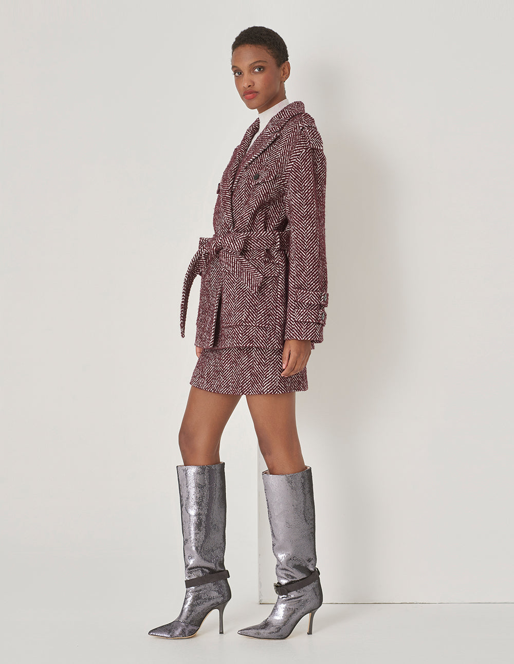 MARYLING Burgundy Contrasting Herringbone Skirt