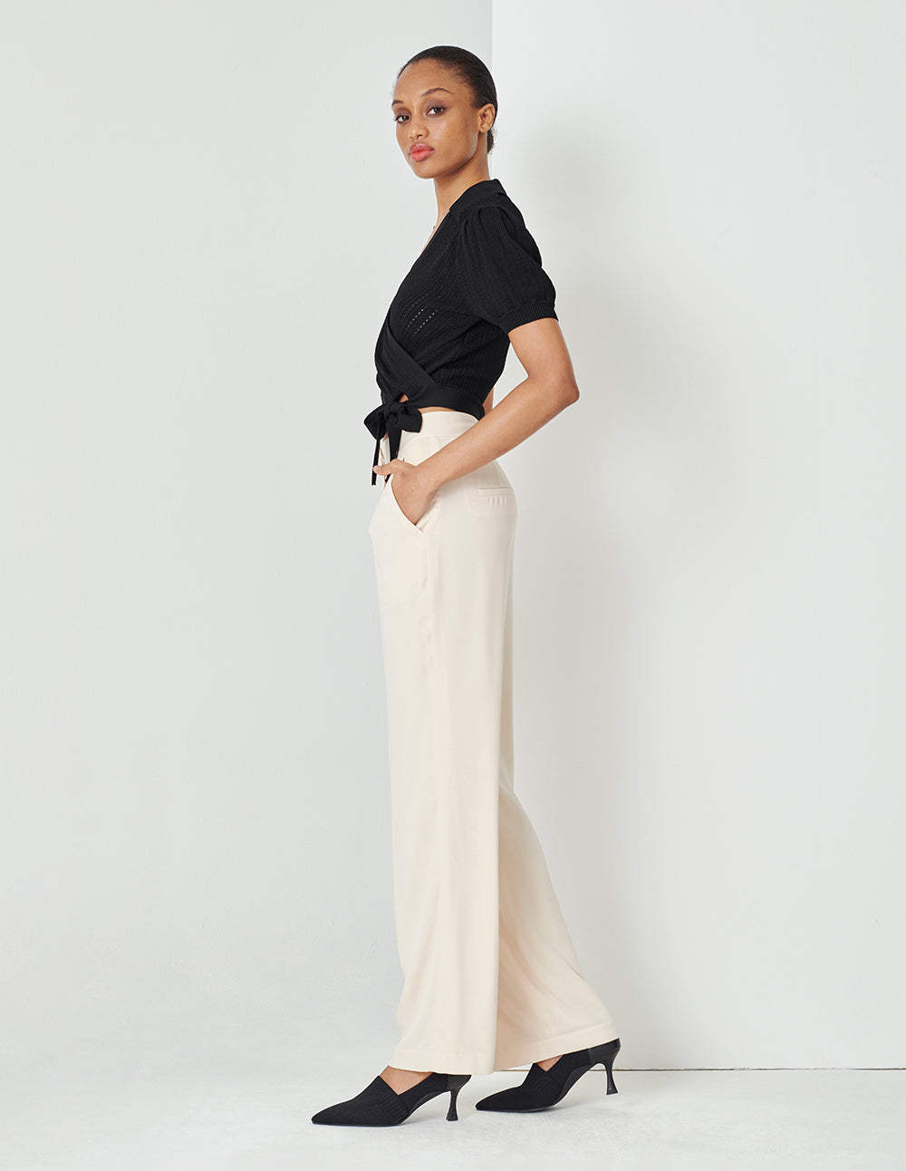 MARYLING Black Lapel Knit Sweater