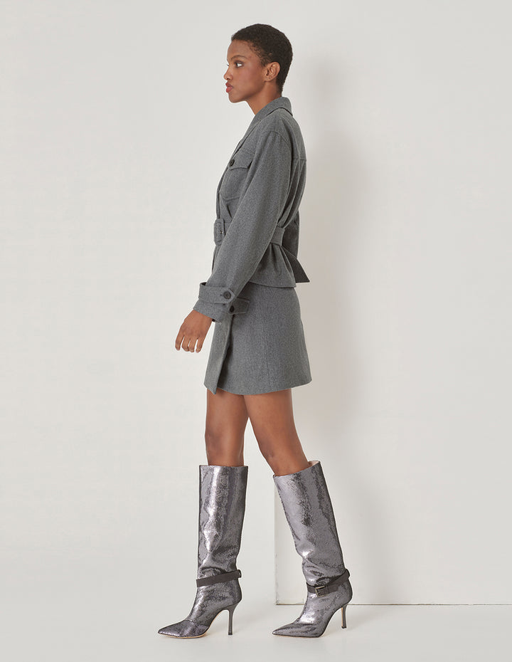 MARYLING Gray Contrast Button Detail Small A Skirt