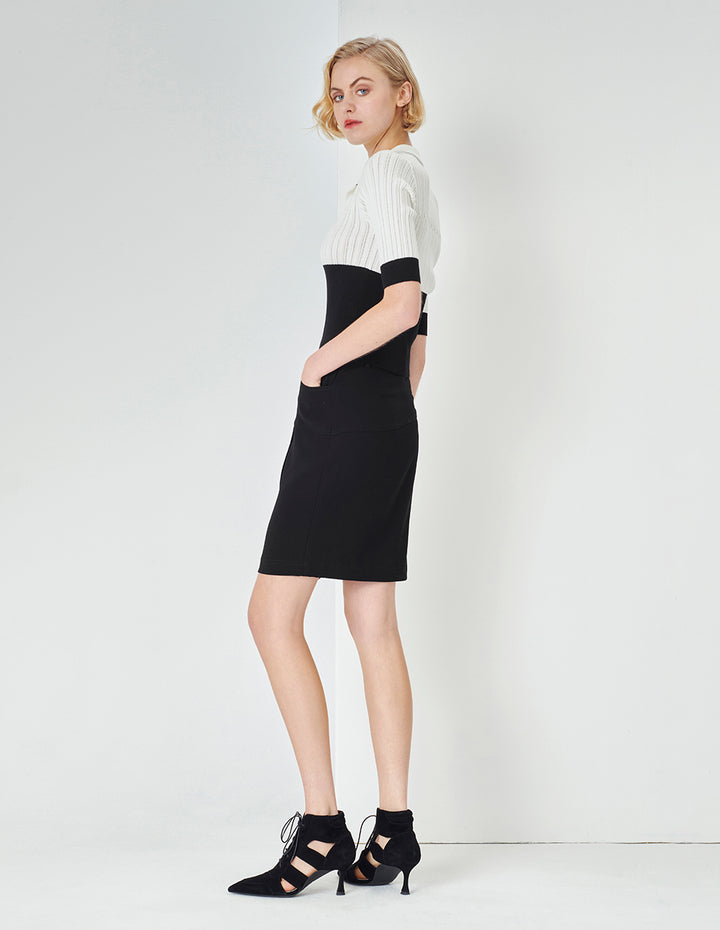 MARYLING Black Asymmetric Hem Pencil Skirt