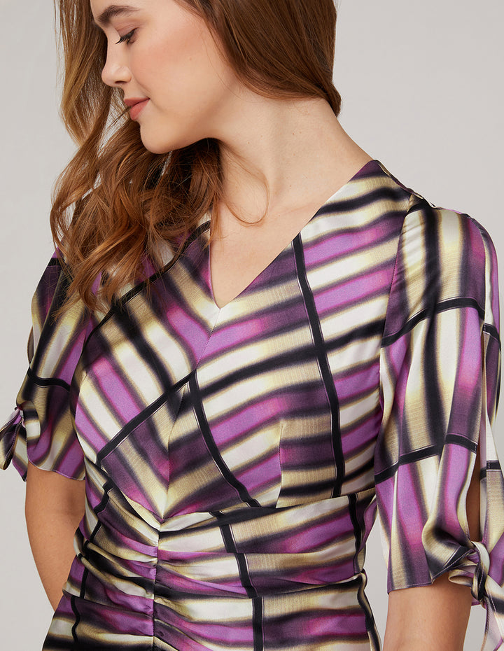 MARYLING Pink plaid silk print dress