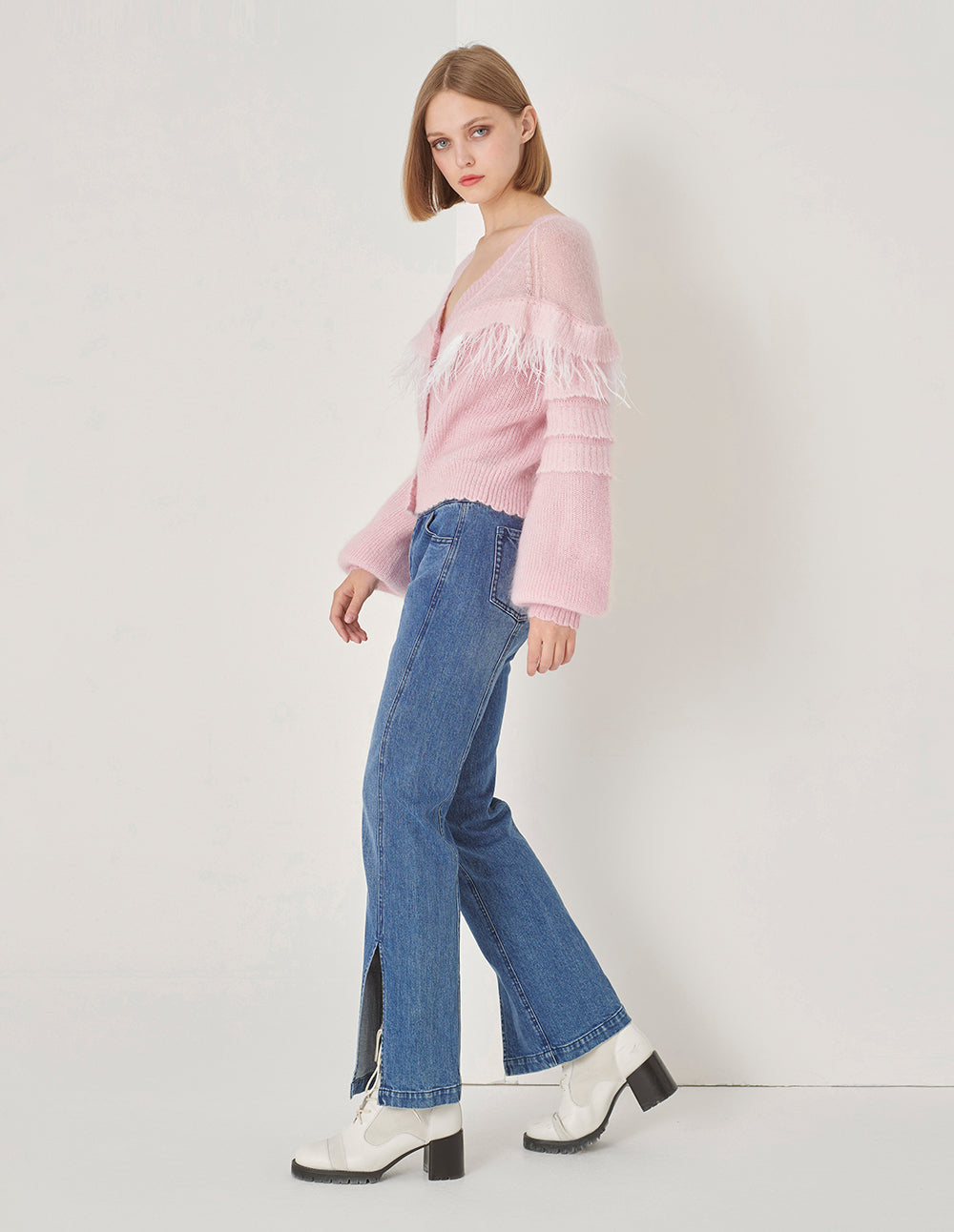 MARYLING Blue Denim Bootcut Jeans With Slit Hem