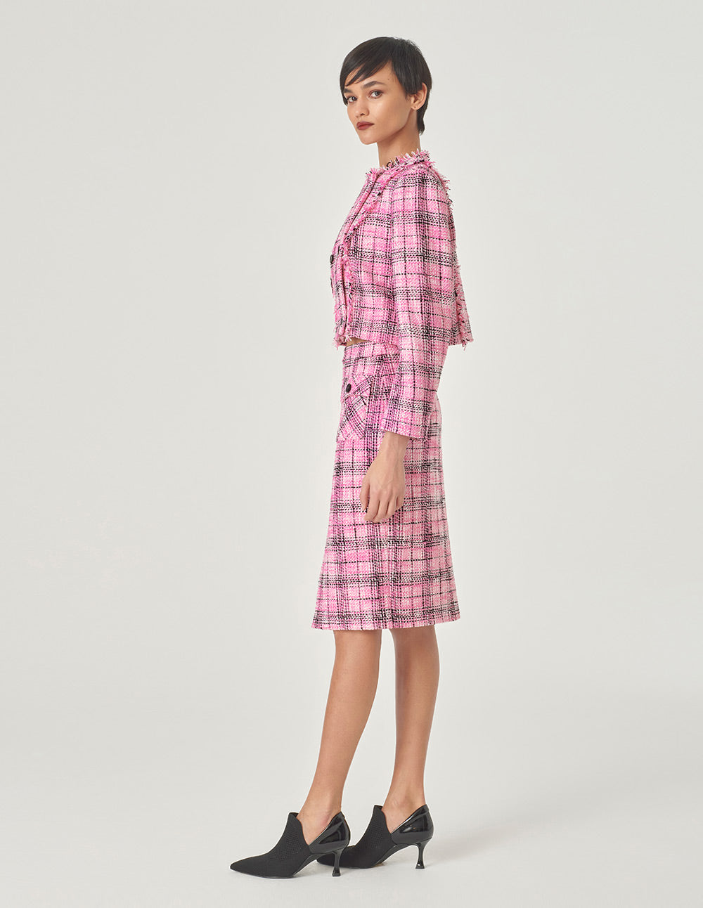 MARYLING Plaid Tweed Straight-Fit Hip Skirt