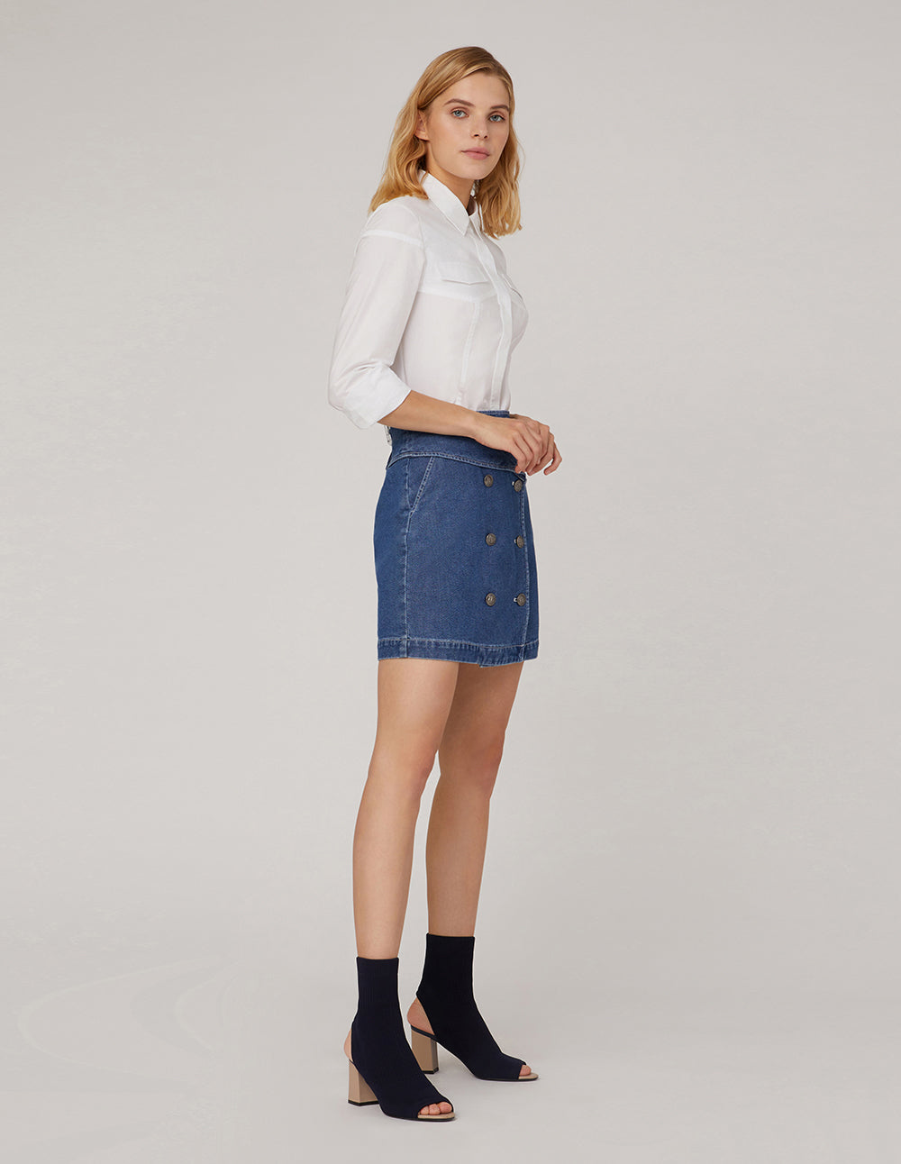 MARYLING METAL BUTTON DOUBLE-BREASTED DENIM SKIRT