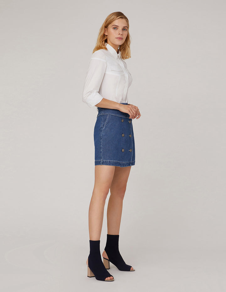 MARYLING METAL BUTTON DOUBLE-BREASTED DENIM SKIRT