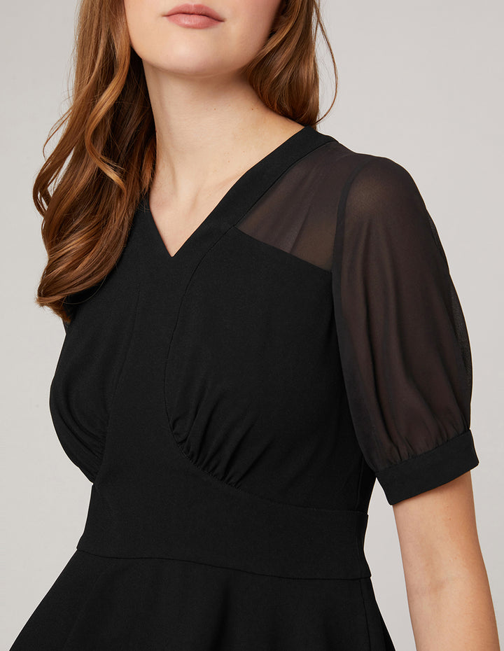 MARYLING Splicing Black Pleated Dress