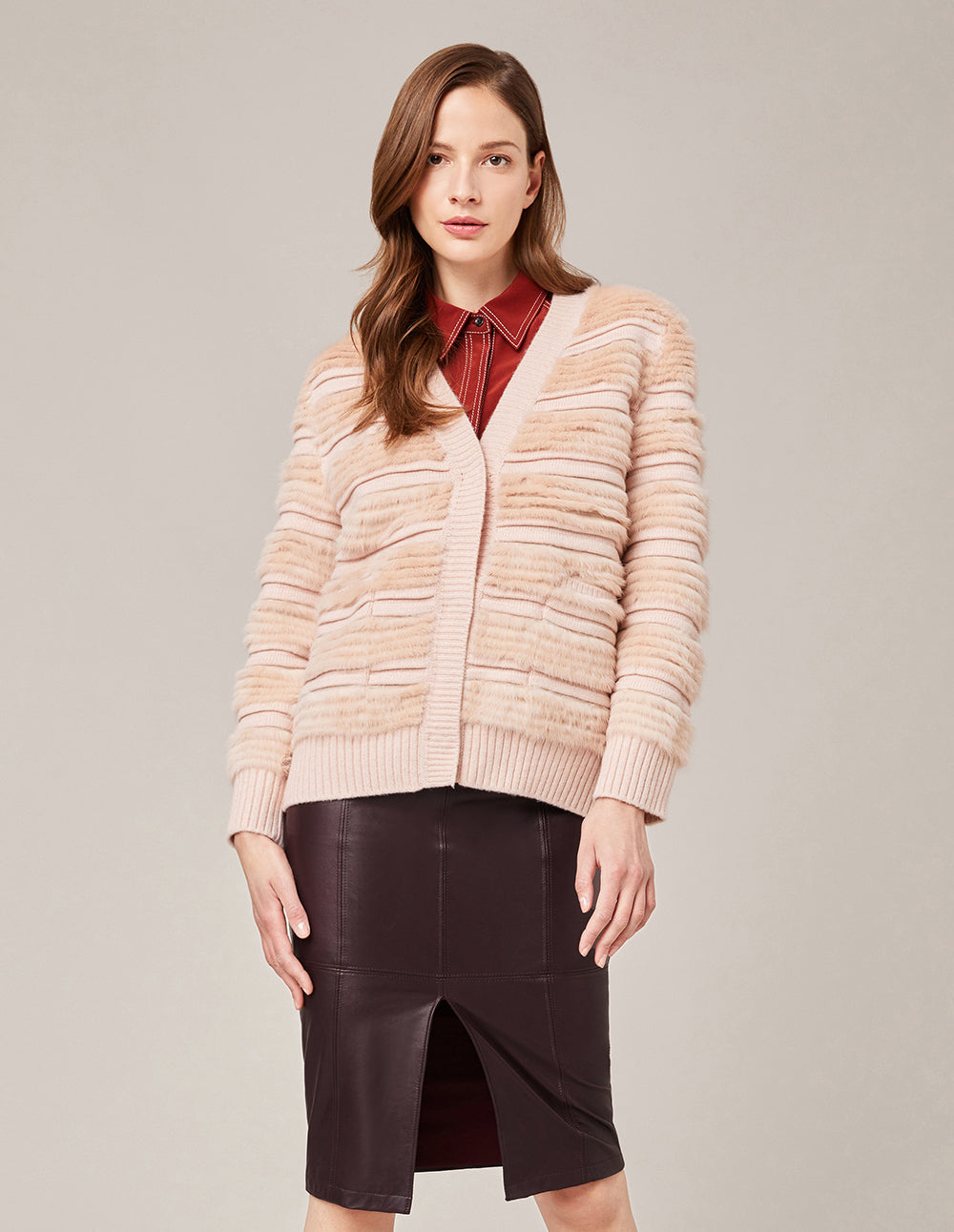 MARYLING LEATHER MIDI PENCIL SKIRT