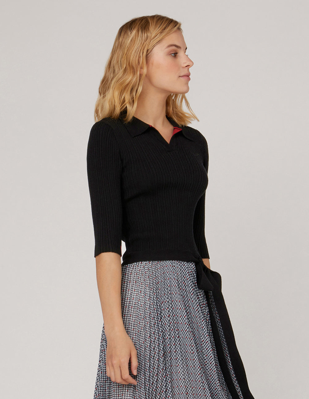 MARYLING Mid-Sleeve Tie Detail Knitted Top