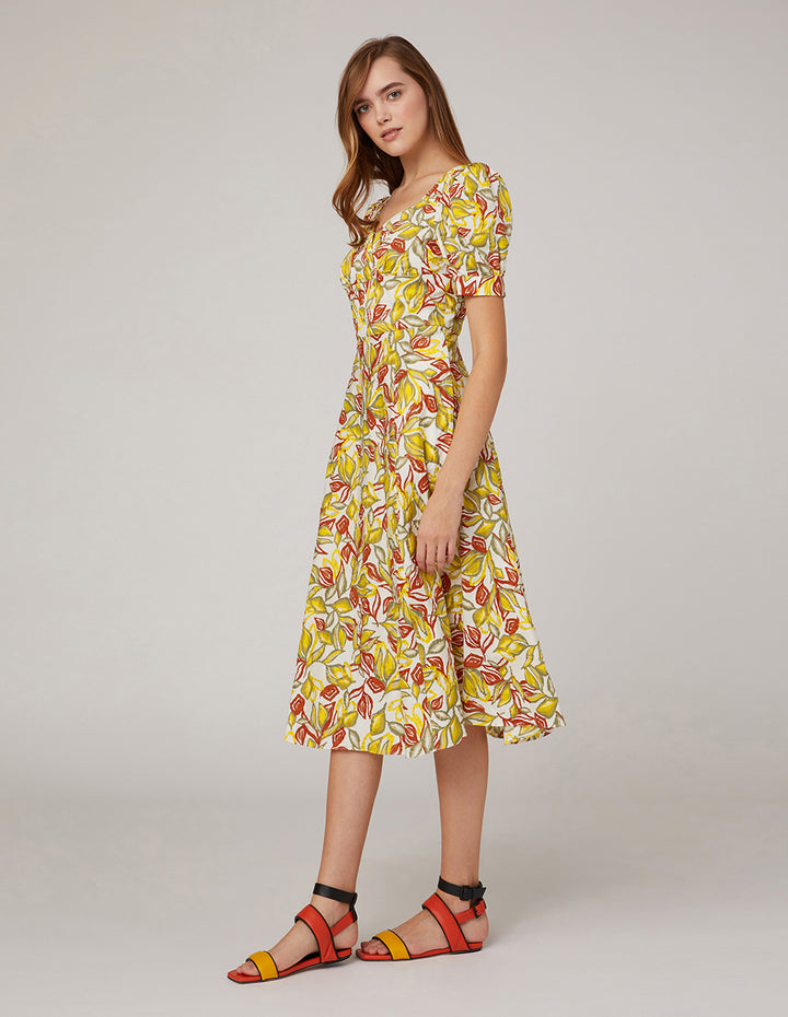 MARYLING Deep V Neck High Waist Puff Sleeves Dress