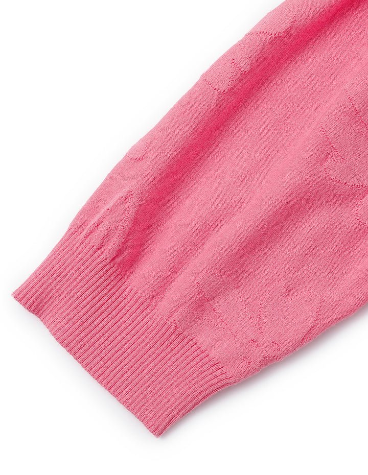 MARYLING Honey Pink Round Neck Flowers Knitted Cardigan