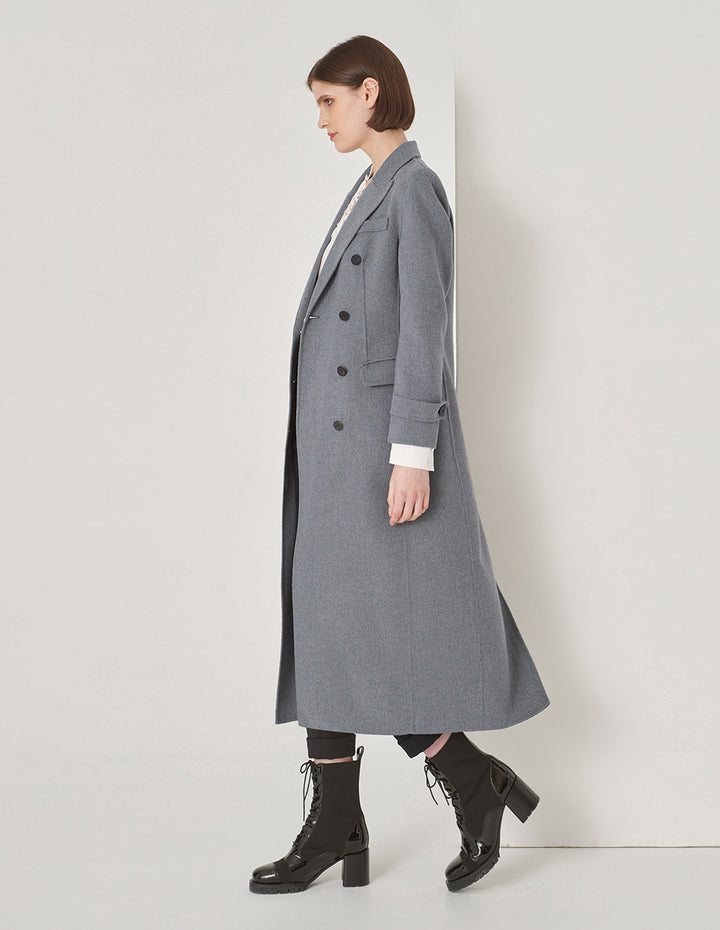 MARYLING Gray Suit Collar Double-Sided Woolen Long Coat