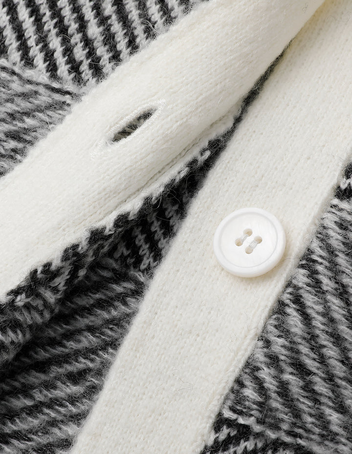 MARYLING Gradient Light Gray Patterned Waisted Knitted Long Coat