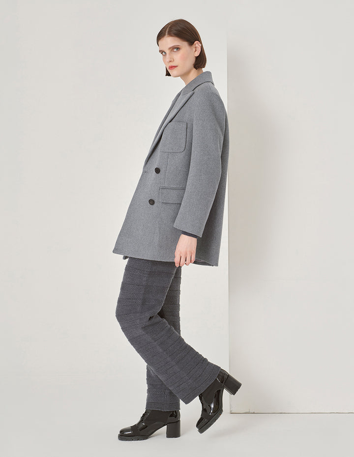 MARYLING Grey Suit-Style Double-Breasted Short Coat